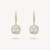 Cushion Cut Diamond Huggie Halo Drop Earrings