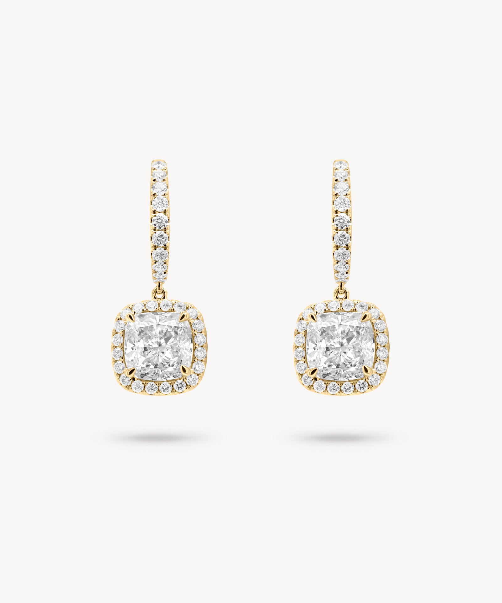Cushion Cut Diamond Huggie Halo Drop Earrings
