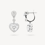 Heart Shape Diamond Huggie Halo Drop Earrings
