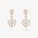 Heart Shape Diamond Huggie Halo Drop Earrings