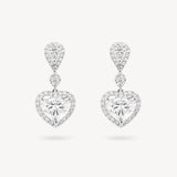 Heart Shape Diamond Huggie Halo Drop Earrings