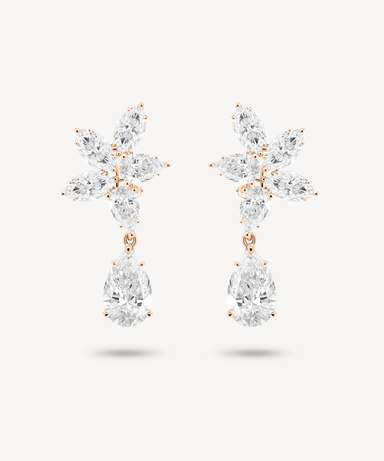 Mixed Diamond Cluster Stud Earrings with Removable Pear Cut Drops