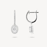 Oval Cut Diamond Huggie Halo Drop Earrings