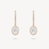 Oval Cut Diamond Huggie Halo Drop Earrings