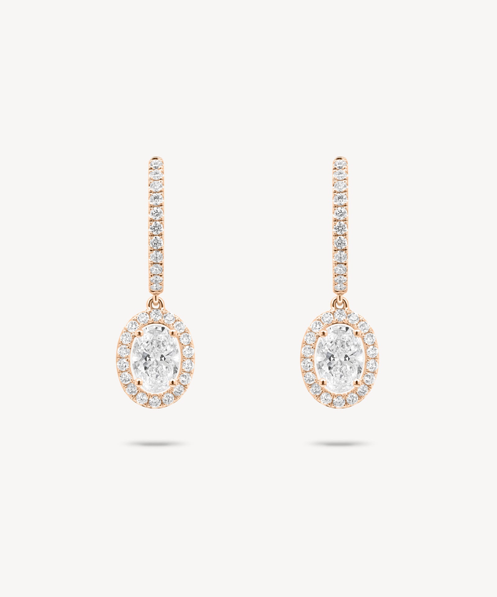 Oval Cut Diamond Huggie Halo Drop Earrings