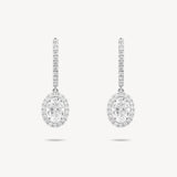 Oval Cut Diamond Huggie Halo Drop Earrings
