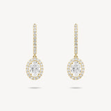 Oval Cut Diamond Huggie Halo Drop Earrings