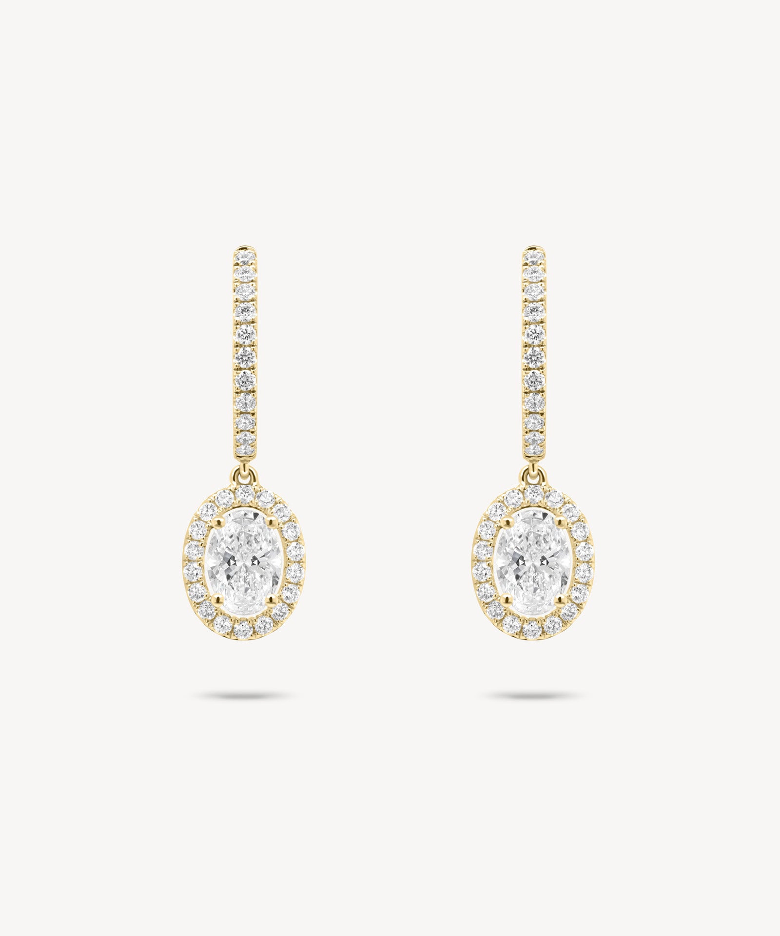 Oval Cut Diamond Huggie Halo Drop Earrings