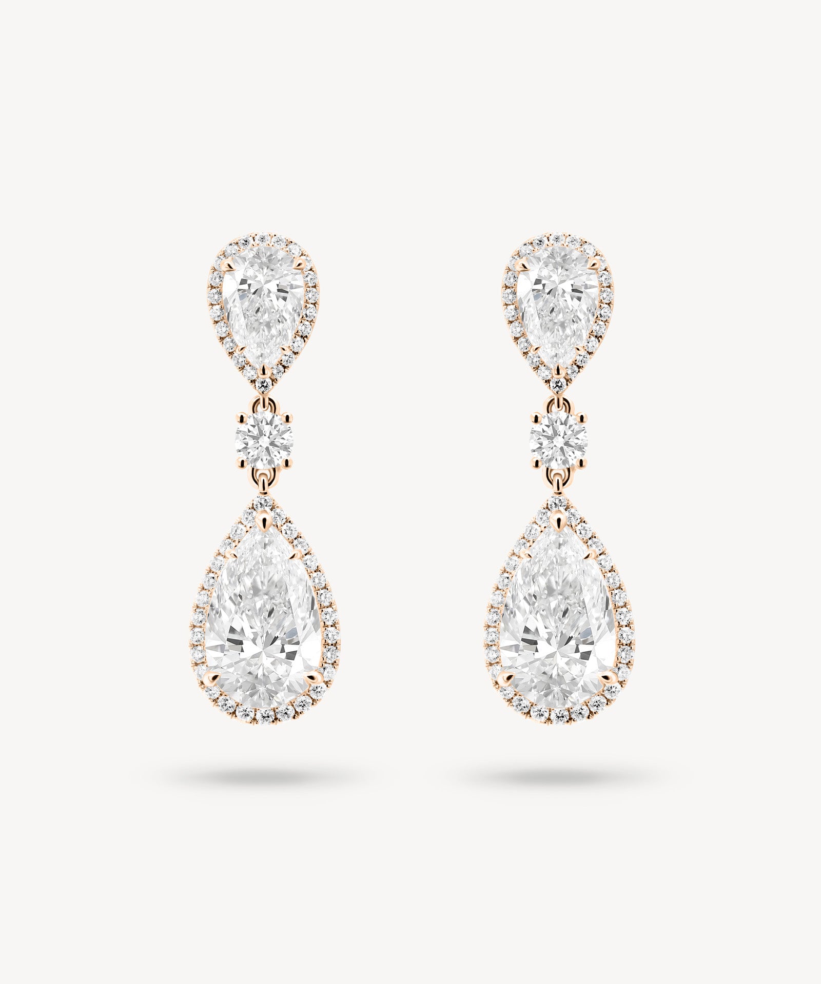 Double Pear Cut Diamond Halo Drop Earrings