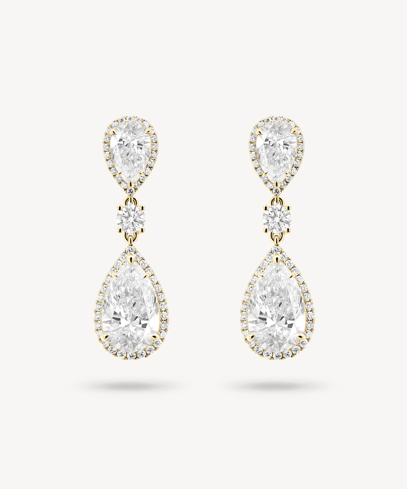 Double Pear Cut Diamond Halo Drop Earrings