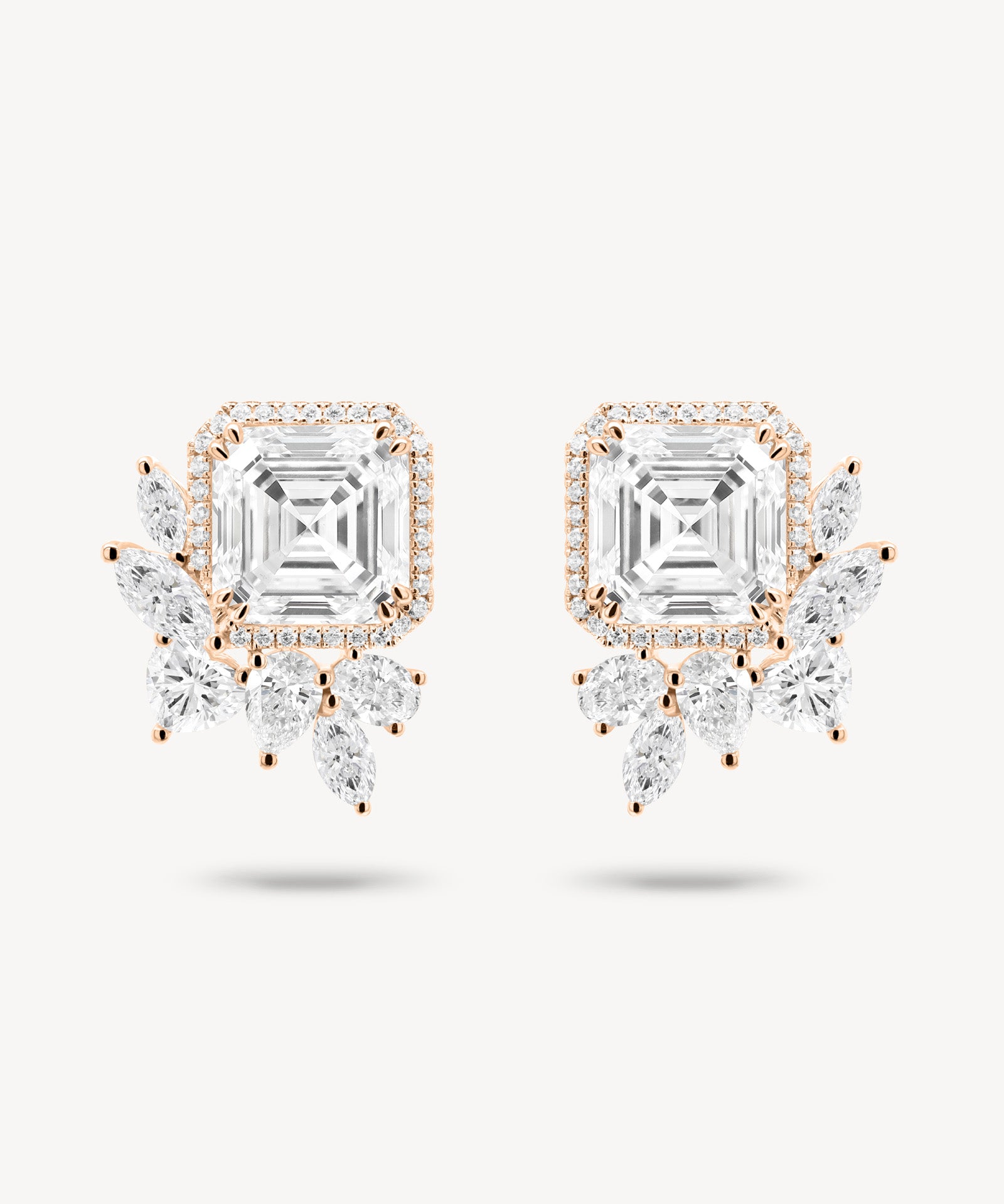 Asscher Cut Diamond Studs with Removable Mixed Cluster Crawlers