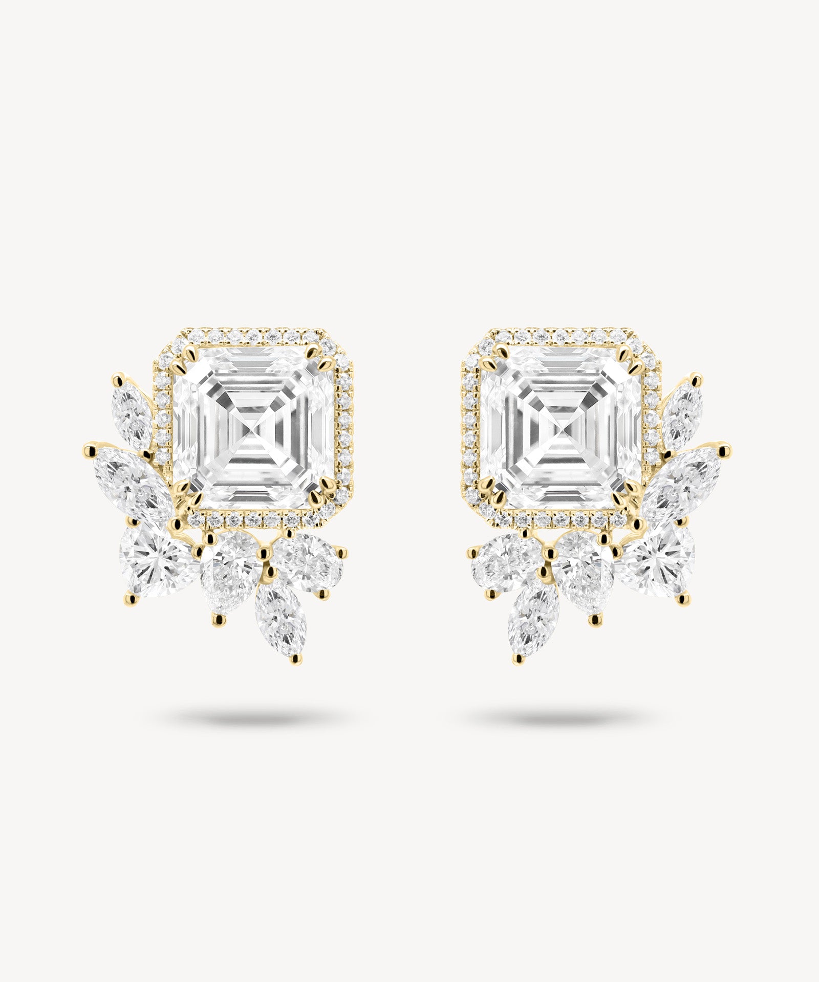 Asscher Cut Diamond Studs with Removable Mixed Cluster Crawlers