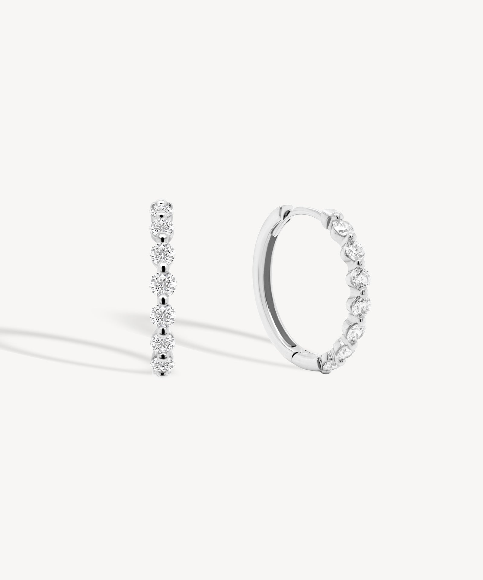 Small Shared Prong Diamond Hoop Earrings