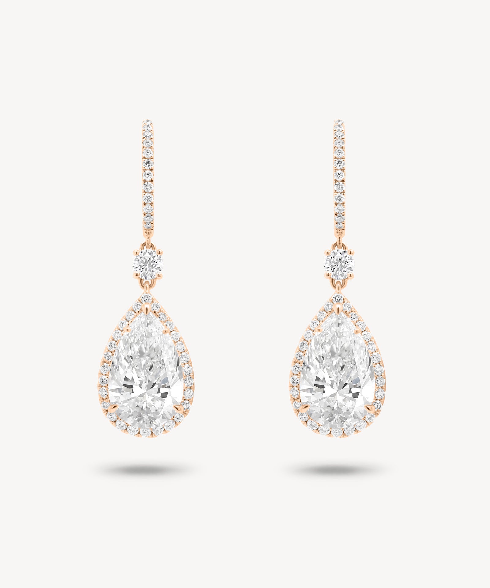 Pear Cut Diamond Huggie Halo Drop Earrings