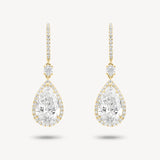 Pear Cut Diamond Huggie Halo Drop Earrings