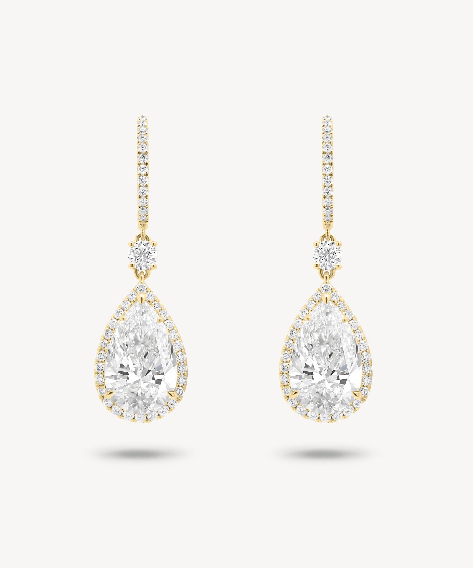 Pear Cut Diamond Huggie Halo Drop Earrings