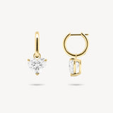 Huggie Earrings with Removable Heart Shaped Diamond Drops