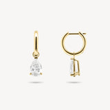 Huggie Earrings with Removable Pear Cut Diamond Drops