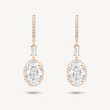 Oval and Baguette Cut Diamond Huggie Halo Drop Earrings