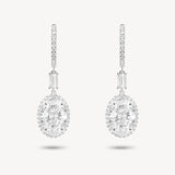 Oval and Baguette Cut Diamond Huggie Halo Drop Earrings