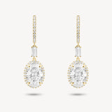 Oval and Baguette Cut Diamond Huggie Halo Drop Earrings
