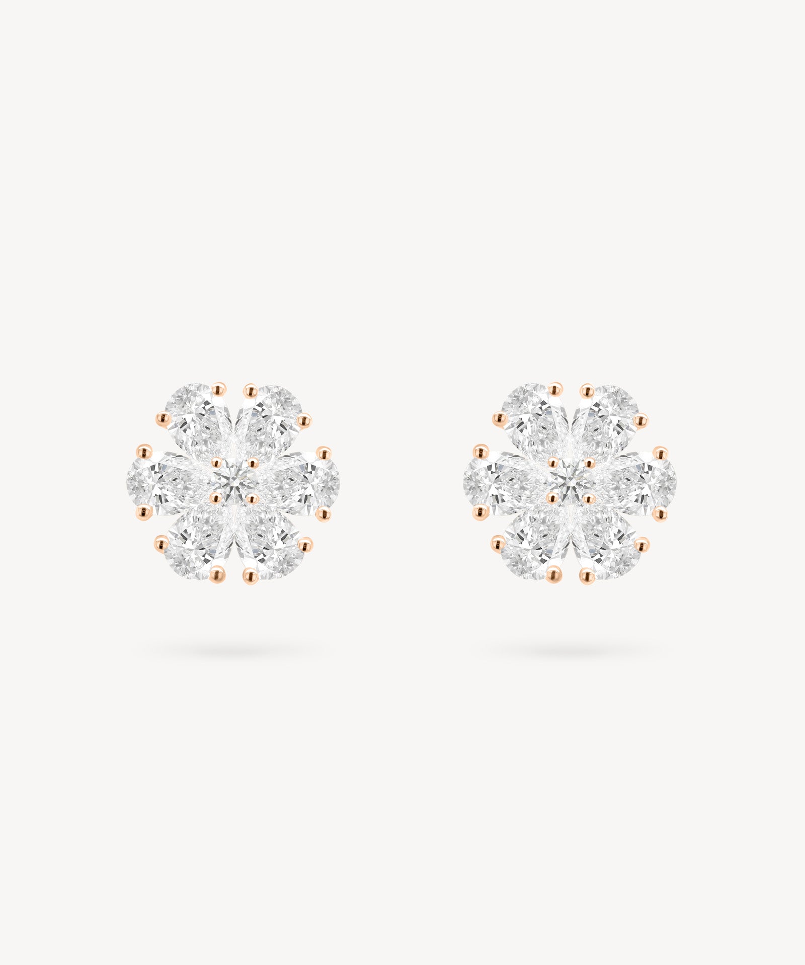 Six Petal Flower Diamond Stud Earrings
