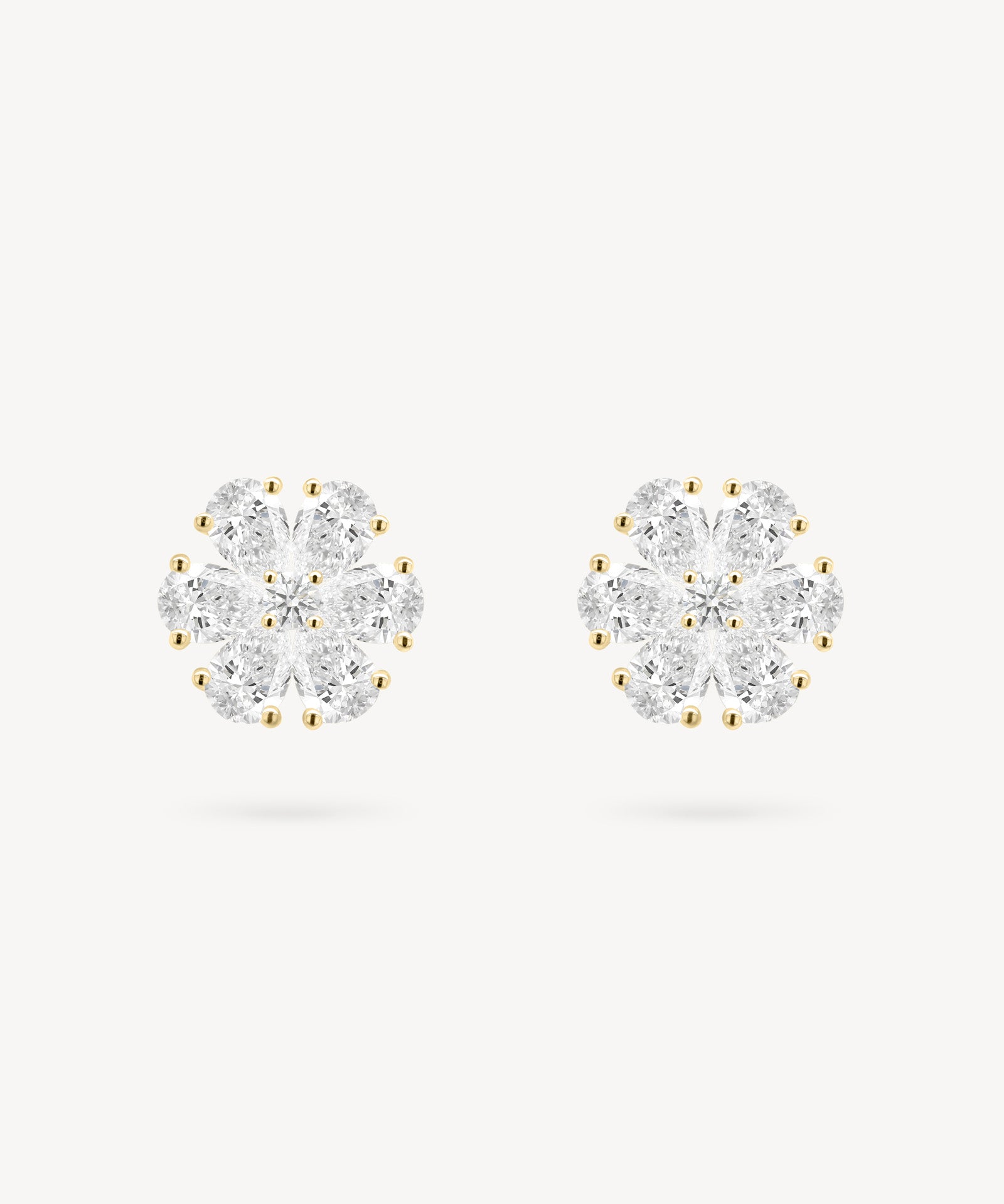 Six Petal Flower Diamond Stud Earrings