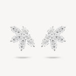 Marquise and pear cut diamond cluster stud earrings in white gold