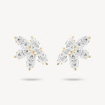 Marquise and pear cut diamond cluster stud earrings in yellow gold