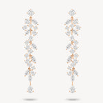 Mixed diamond long drop vine earrings in rose gold