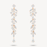 Mixed diamond long drop vine earrings in rose gold
