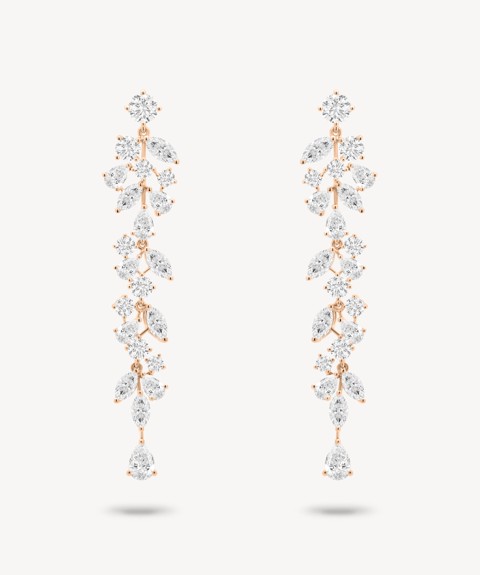 Mixed Diamond Long Drop Vine Earrings