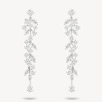 Mixed diamond long drop vine earrings in white gold