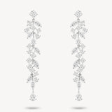 Mixed diamond long drop vine earrings in white gold