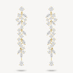 Mixed diamond long drop vine earrings in yellow gold