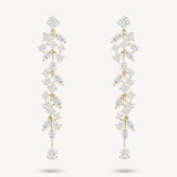Mixed diamond long drop vine earrings in yellow gold