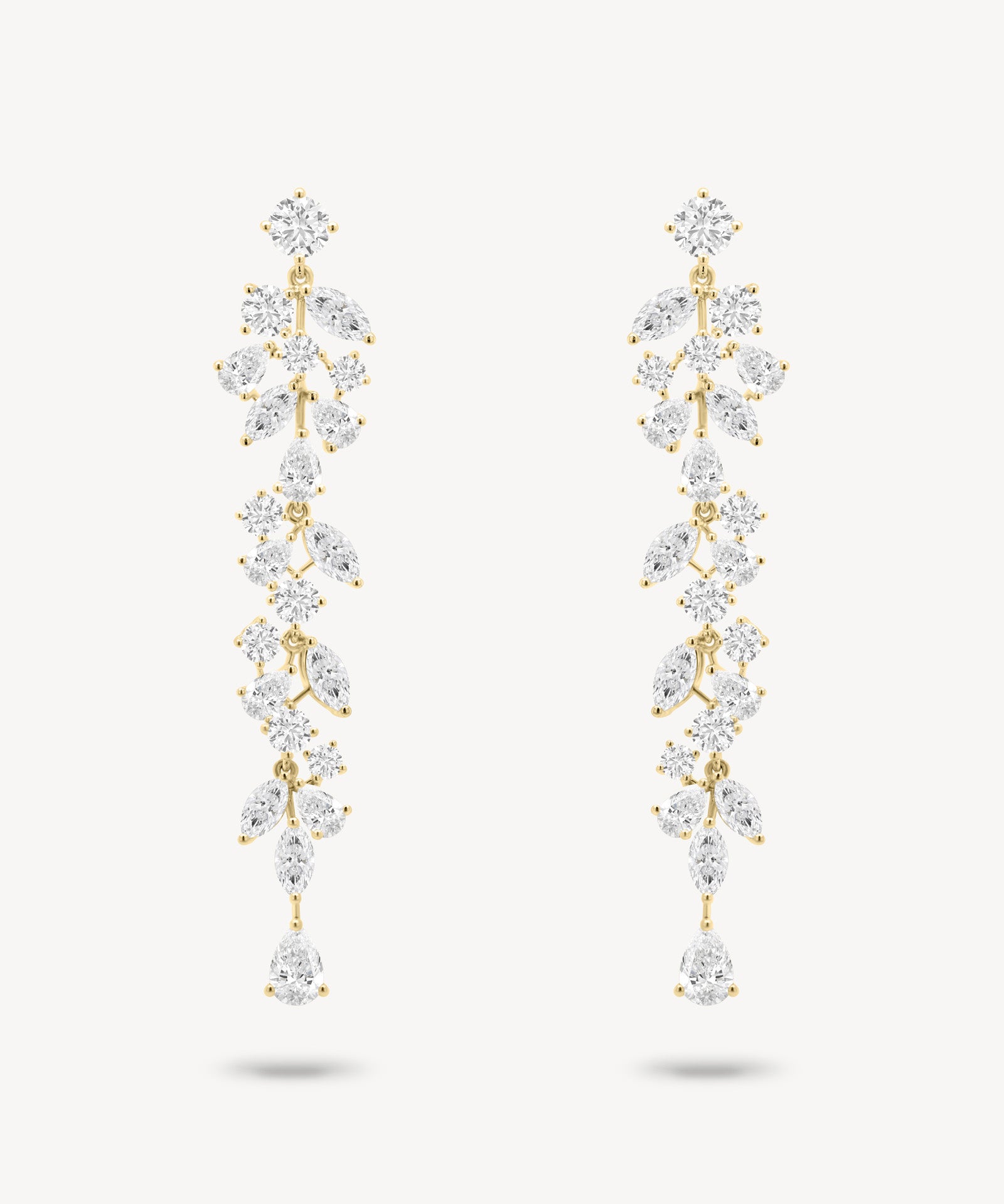 Mixed Diamond Long Drop Vine Earrings