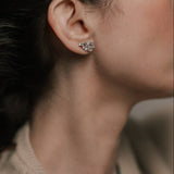 Baguette and Round Cut Diamond Cluster Stud Earrings