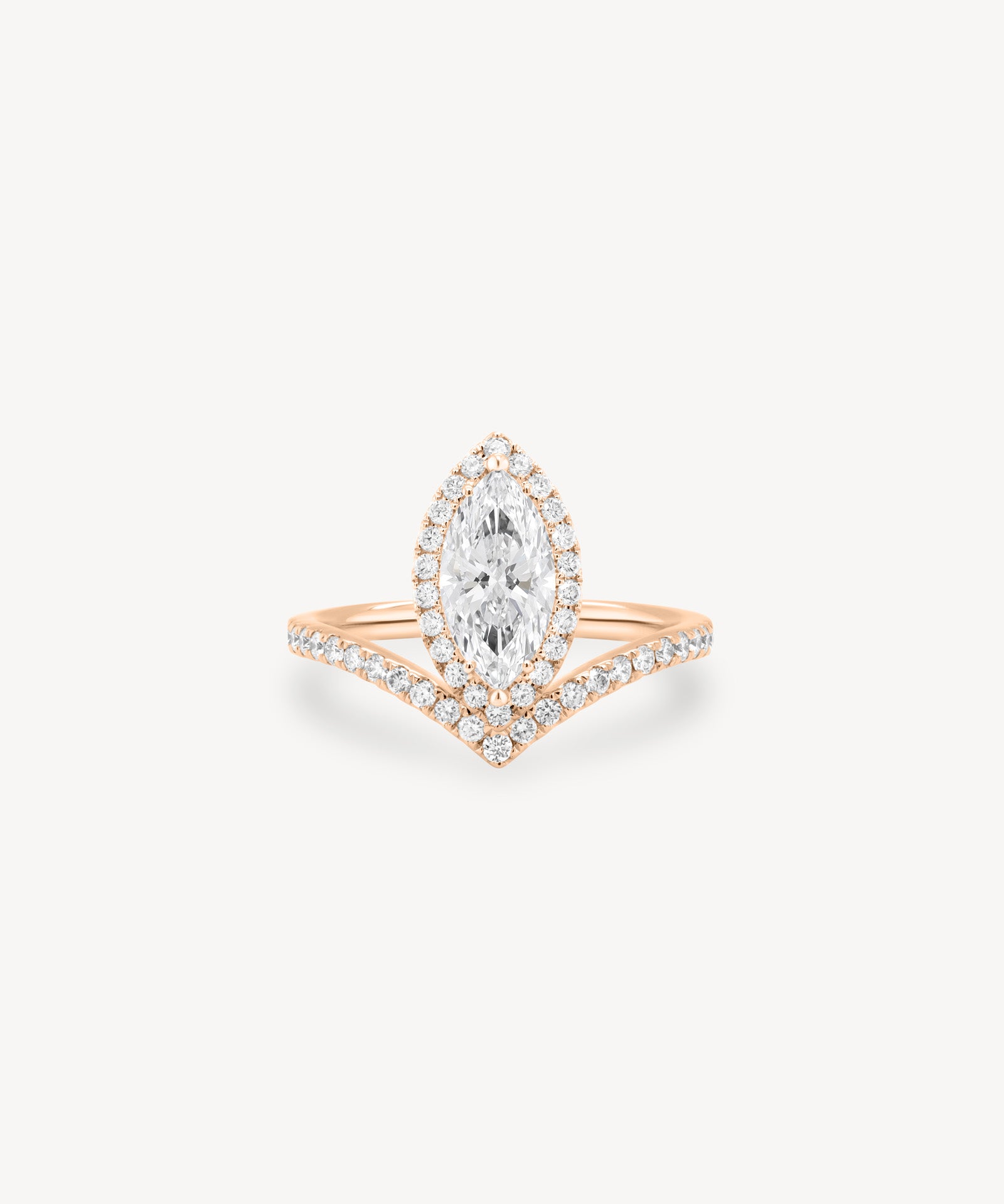V-Shaped Marquise Cut Diamond Halo Pavé Ring