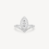 V-Shaped Marquise Cut Diamond Halo Pavé Ring