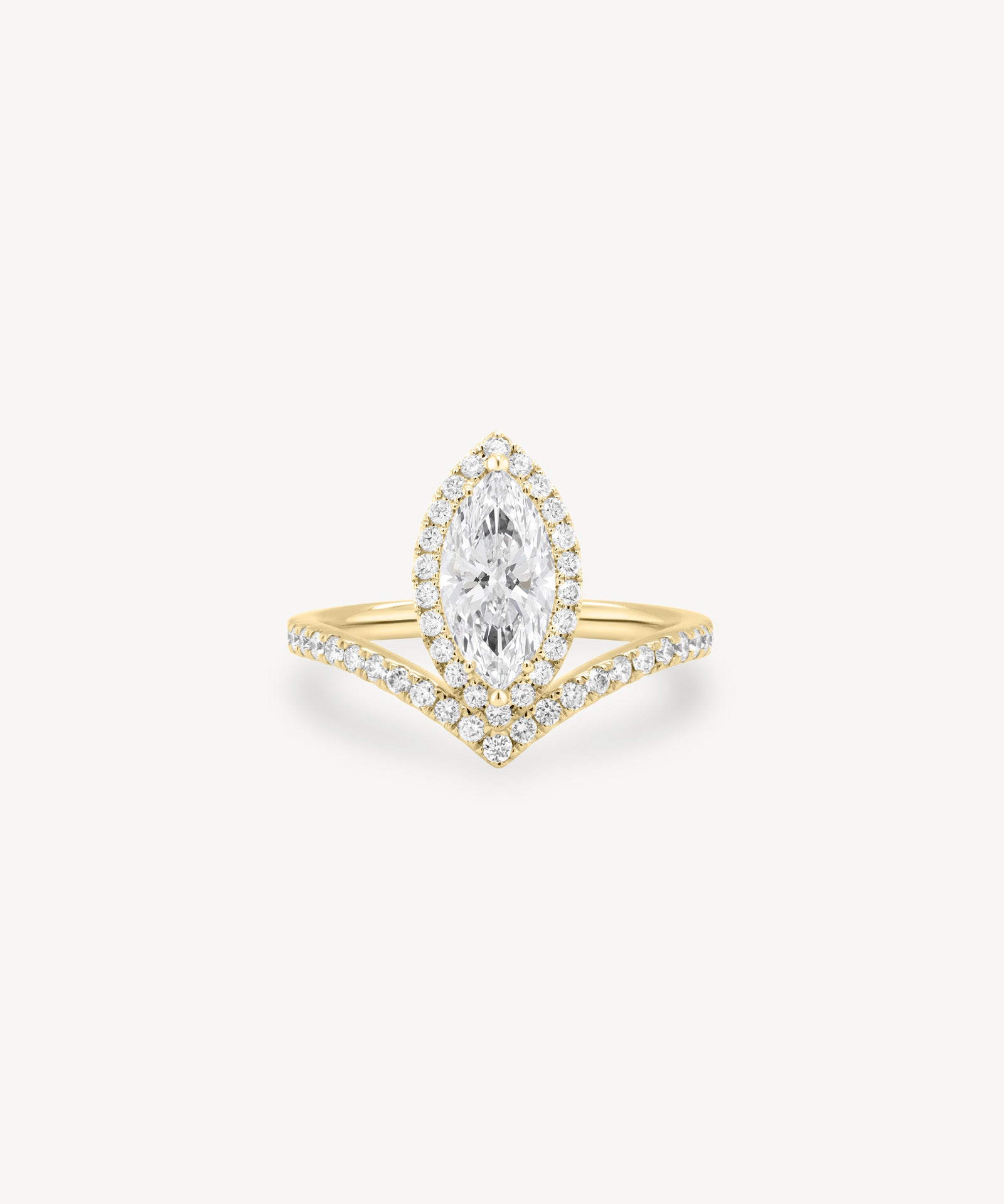 V-Shaped Marquise Cut Diamond Halo Pavé Ring