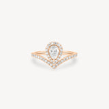 V-Shaped Pear Cut Diamond Halo Pavé Ring