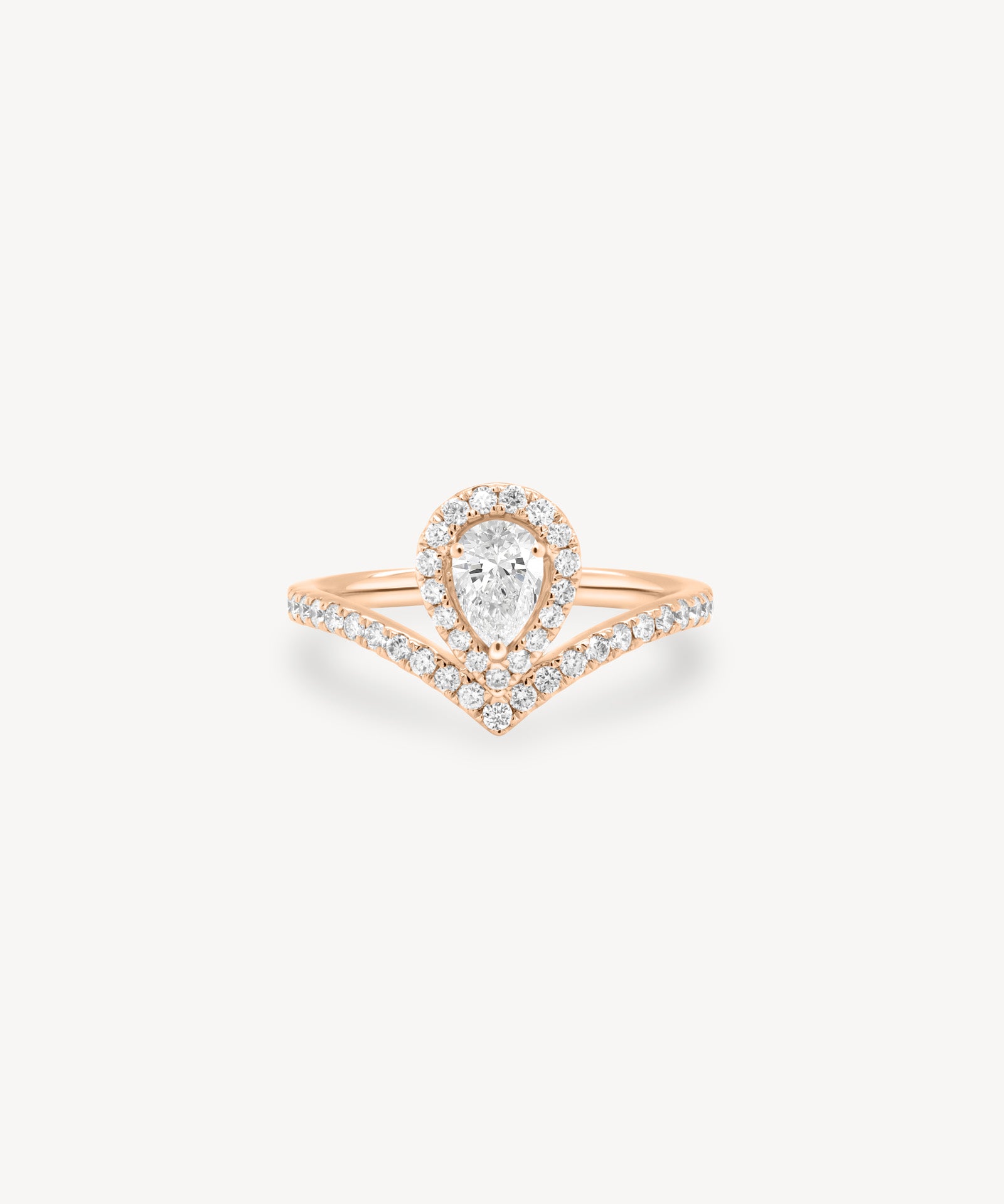 V-Shaped Pear Cut Diamond Halo Pavé Ring