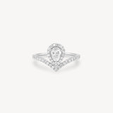 V-Shaped Pear Cut Diamond Halo Pavé Ring
