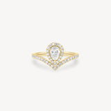 V-Shaped Pear Cut Diamond Halo Pavé Ring