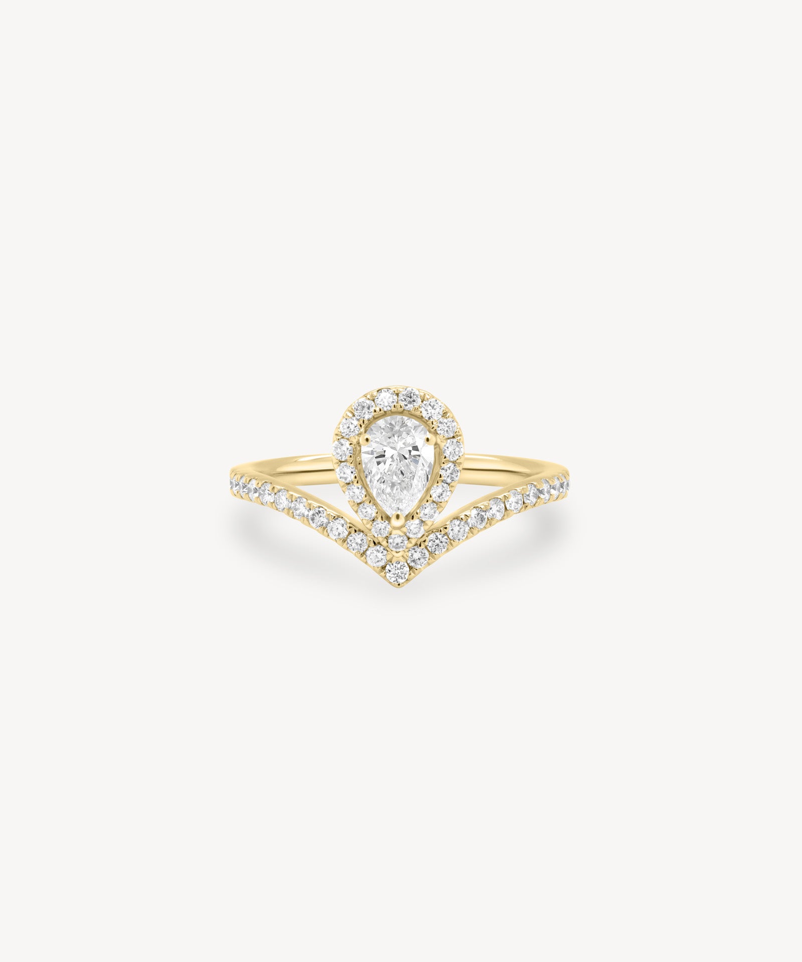 V-Shaped Pear Cut Diamond Halo Pavé Ring