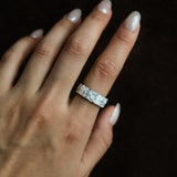Emerald Cut Diamond Double Row Half Eternity Ring