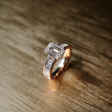 Emerald Cut Diamond Ring with Baguette Cut Band in Channel Setting
