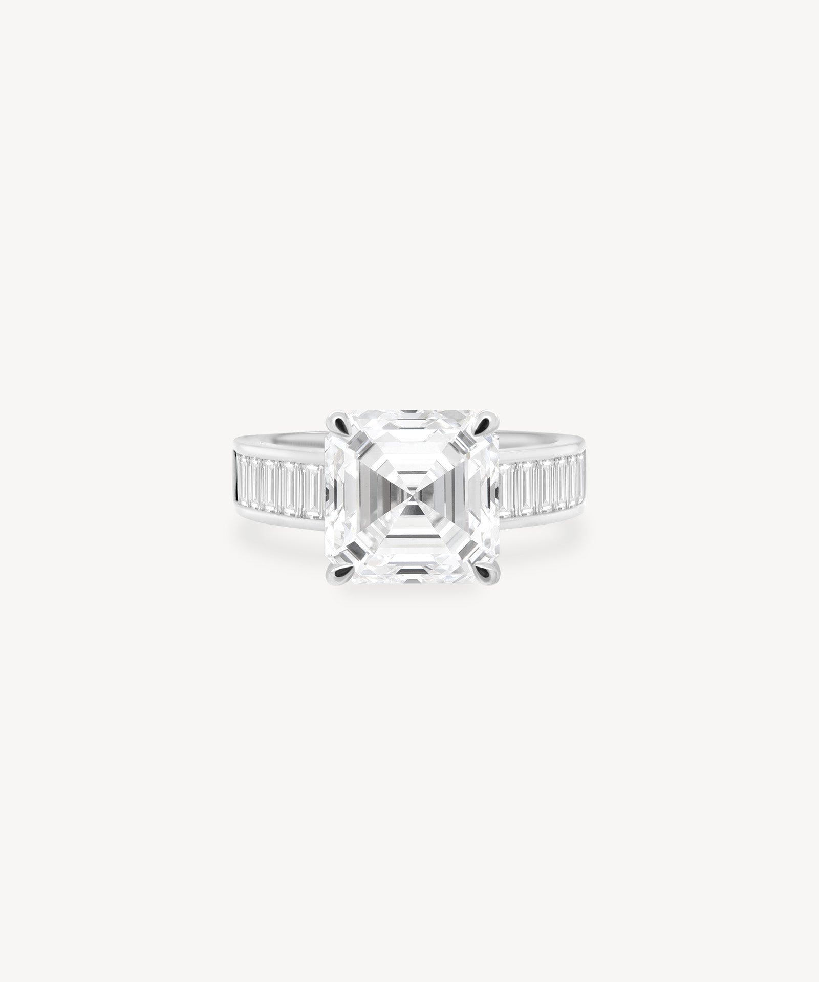 Asscher Cut Diamond Ring with Baguette Cut Band in Channel Setting