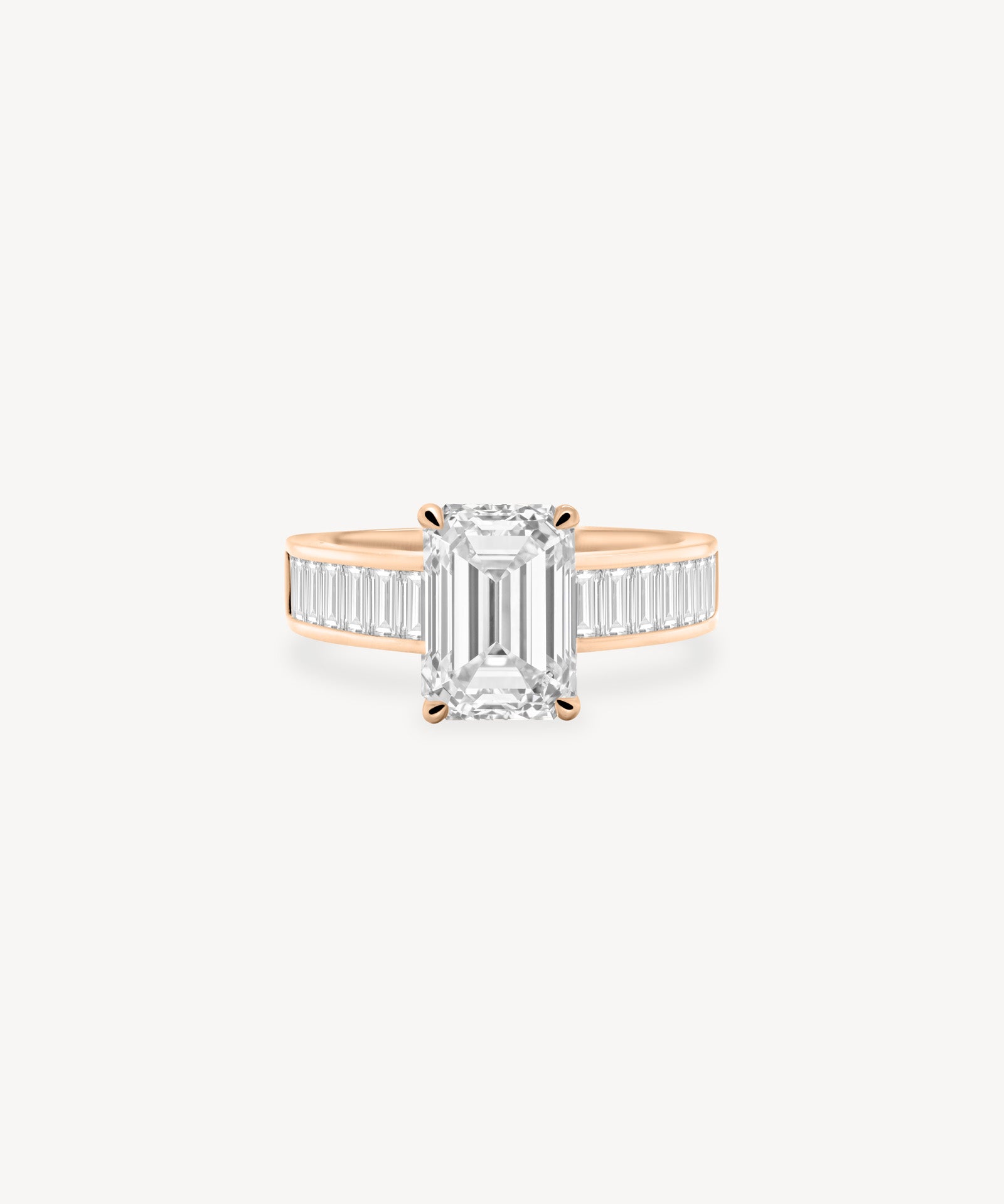 Emerald Cut Diamond Ring with Baguette Cut Band in Channel Setting